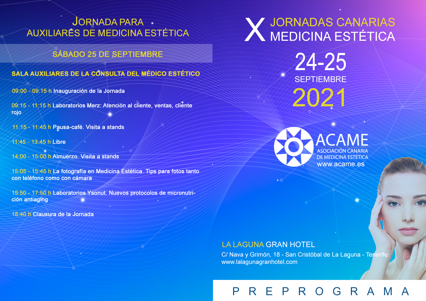 PREPROGRAMA (actualizado a 03/08/2021) de las X Jornadas Canarias de Medicina Estética